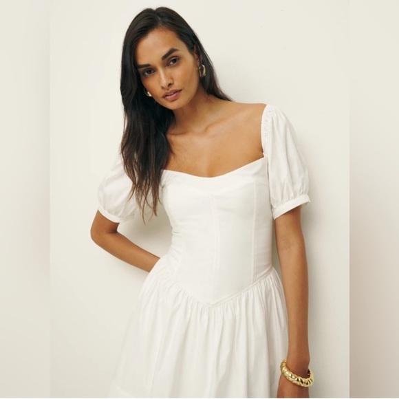 NEW Reformation Calie Mini Short Sleeve Dress Stretch  Cotton White | size 4 - Picture 2 of 8